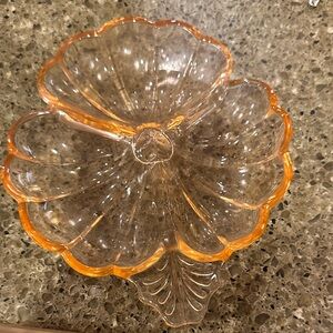 VTG Jeannette Pink Carnival Glass Clover Dish 7" Flower Trinket Depression Glass